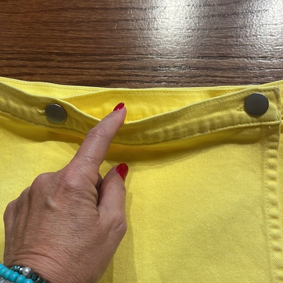 NWT J.Crew denim yellow cotton stretch wrap mini skirt buttons closure waist 27 - Picture 4 of 9